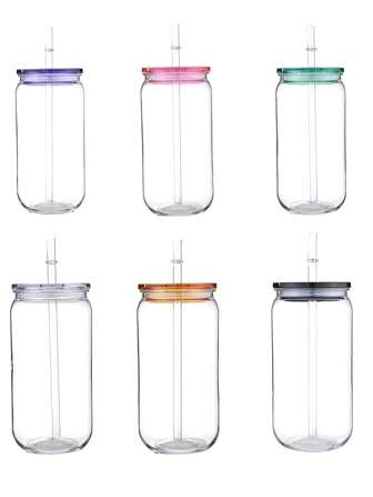 16oz Clear Plastic Cups With Lids And Straws, Replacement Lids For Can Shaped Iced Coffee Cups Cute Tumbler Cup Drinking, Perfect For Parties, Coffee And Smoothies