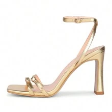 WETKISS Ankle Strap Sandals For Women High Heels Chunky Heels With Square Toe - 金色 - 查看 3