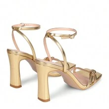WETKISS Ankle Strap Sandals For Women High Heels Chunky Heels With Square Toe - 金色 - 查看 5