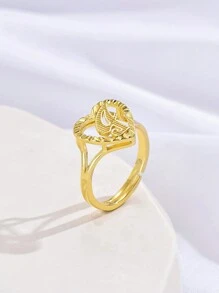 1只新款時尚極簡空心心形字母細節開口戒指,銅製,適用於女性,日常佩戴,生日禮物 - 戒指 - 查看 26