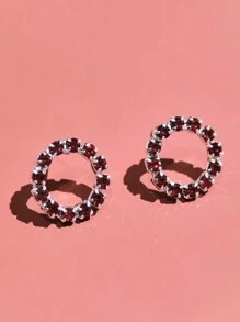 Fashionable Full Rhinestone Circle Earrings For Women, Versatile Daily Accessory - Silver - View 15