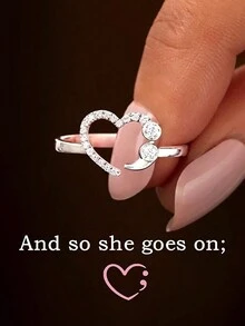 1 件 S925 纯银可爱精致心形锆石戒指，适合女士精美珠宝礼物 - 愛心戒指 - 查看 1