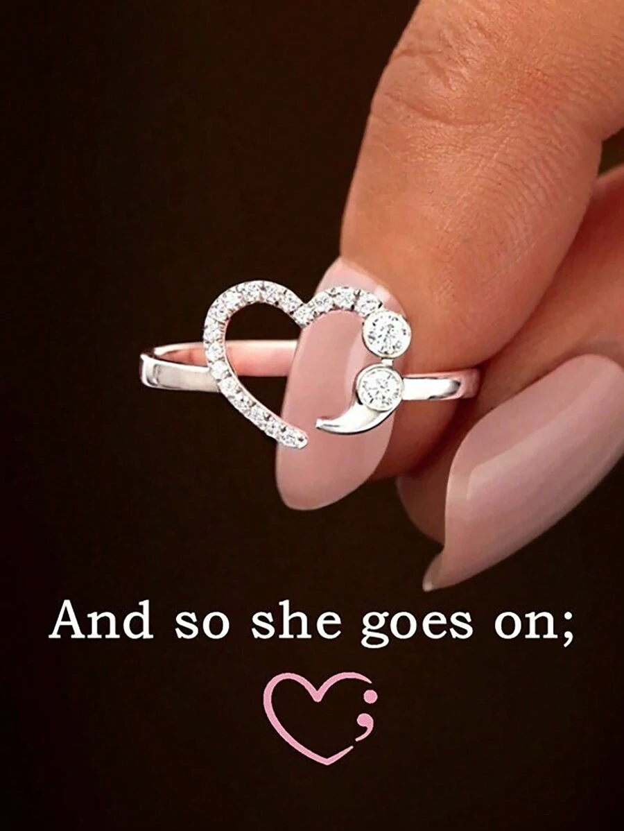 1 件 S925 纯银可爱精致心形锆石戒指，适合女士精美珠宝礼物 - 愛心戒指 - 查看 1