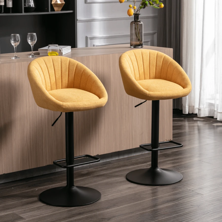 WAHSON OFFICE CHAIRS 2PCS Wahson Bar Stool Set Fabric Bar Stools Bar Stool Swivel Kitchen Stool Height Adjustable Bar Stool, Linen For Kitchen/Home Bar (Beige)