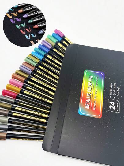 Metallic Paint Markers Pens, Shimmer Glitter Marker Pens For Rock Painting, Black Paper, Scrapbook, Photo Album, Paint Marker For DIY Arts & Crafts, Glass, Wood, Card Making, Scrapbook Supplies Back To School