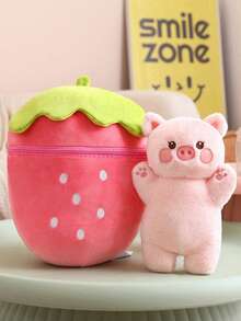 1 件创意兔子和猪娃娃可变形为草莓兔子、水果小猪、胡萝卜兔子、猪娃娃、可爱草莓猪毛绒玩具 - 彩色 - 查看 9