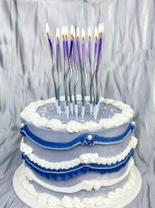 12 件套三色渐变金色曲线生日派对蛋糕装饰蜡烛 - 彩色 - 查看 9