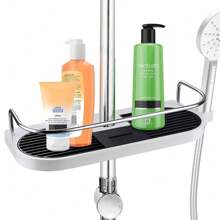 Bathroom Shower Caddy, Single Tier Adjustable Shower Head Holder Wall Mount, Rust Proof Shower Organizer Shelf