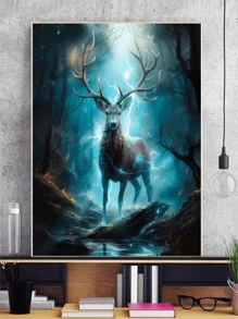 5D Diamond Painting Kit Lightning Deer Full Round Diamond For Adults, DIY Paint & Diamond Art Crystal Embroidery Cross Stitch Art Craft Wall Office Decor 30x40cm/40x50cm