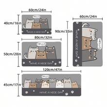 1pc Polyester Rectangle Gray Background Cat Pattern Non-Slip Absorbent Plush Bathroom Mat, Suitable For Kitchen, Living Room, Bathroom Entrance, Hallway Home Bathroom Decor Bath Rug Floor Carpet Outdoor Rug Door Mat Fall Decor Bathroom Accessories Back To School