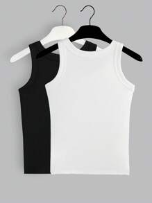 2-Piece Women's Threaded Bottom Suspender Versatile Long Slim Fit Vest Fashionable Inner Layer Breathable Solid Color Can Be Worn Externally Suspender Sports Vest - Multicolor - View 7