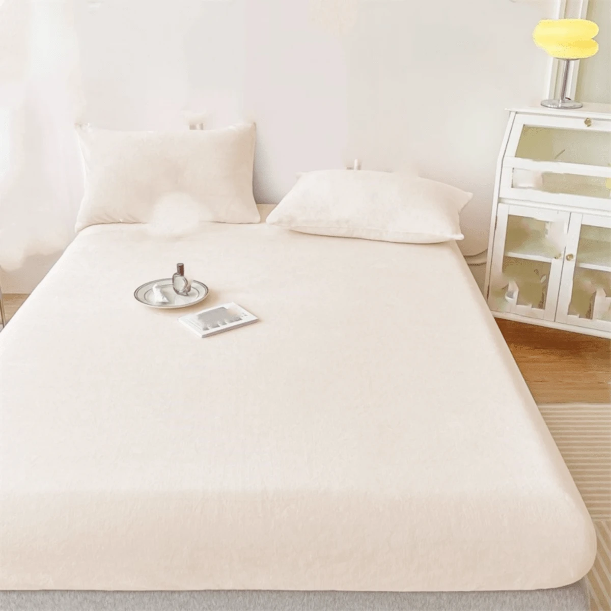 1套奶絨床單和枕套,柔軟不掉毛(注意:尺寸為90*200和120*200的只提供一個枕套) - 米色 - 查看 1