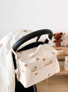 Embroidered Bear Insulated Thermal Bag, Stroller Organizer, Mommy Bag School Supplies School Accessories Back To School University Students Holiday Summer Festival Vacation School Bag Lunch Tote Bag Cooler Box Storage Bag Women Cute Lunch Pack Tiffin Bag Large Capacity Lunch Bag Woman Lunch Box Bag For Women Ladies Bag For School School Stuff