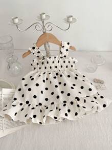 Robe de princesse à fines bretelles à pois mignon pour bébé fille nouveau-né d'été