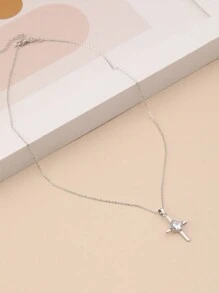 1 Miếng Của phụ nữ Thanh tú & Đúng mốt Mới Vượt qua & Zirconia Vòng cổ mặt dây chuyền - Bạc - Xem 1