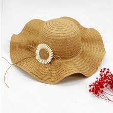 1pc Women's Flower Decorated Woven Straw Hat With Wide Brim And Adjustable Headband For Sun Protection, Suitable For Daily Outings, Beach, Vacation, Etc. Various Colors Available Boho Valentine's Day Valentines - Multicolor - View 15