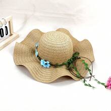 1pc Women's Flower Decorated Woven Straw Hat With Wide Brim And Adjustable Headband For Sun Protection, Suitable For Daily Outings, Beach, Vacation, Etc. Various Colors Available Boho Valentine's Day Valentines - Multicolor - View 13