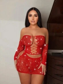 1件女性性感內衣長袖性感紗網罩衫，無比基尼音樂節空心緊身連衣裙，透視沙灘體 Shirt夏季女士泳衣和服裝泳衣