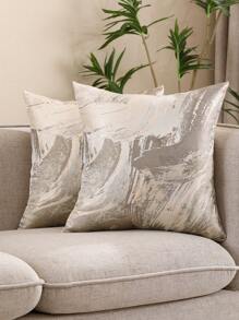 Miater 2pcs Metallic Jacquard Geometric Pattern Pillowcase - Gold - View 12