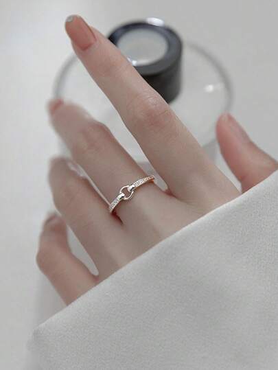1pc Simple & Elegant Geometric Design Fixed Diamond Ring, Non Fading