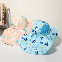 兒童防曬帽,快乾透氣,新款沙灘帽,夏季印花披肩帽 - 粉色 - 查看 7