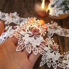 0.5 Yard Flower Pearl Beads Lace Trim Embroidered Applique Ribbon For Sewing, Wedding Dress, Clothes Decoration