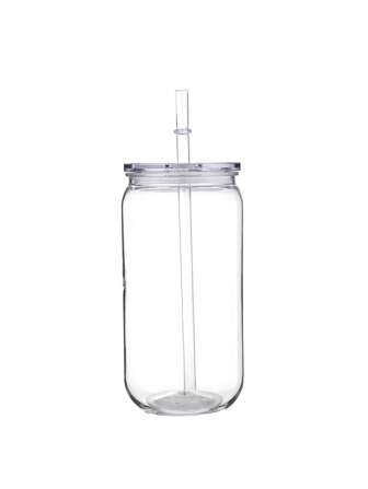 16oz Transparent Colored Plastic Cups With Lids, Straws And Replacement Lids For Can Shaped Iced Coffee Cups. Cute Tumbler Cup Ideal For Parties, Coffee Shops And Smoothie Bars.
