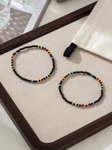 2入組波希米亞手工小珠子腳鏈,女士度假/派對配件