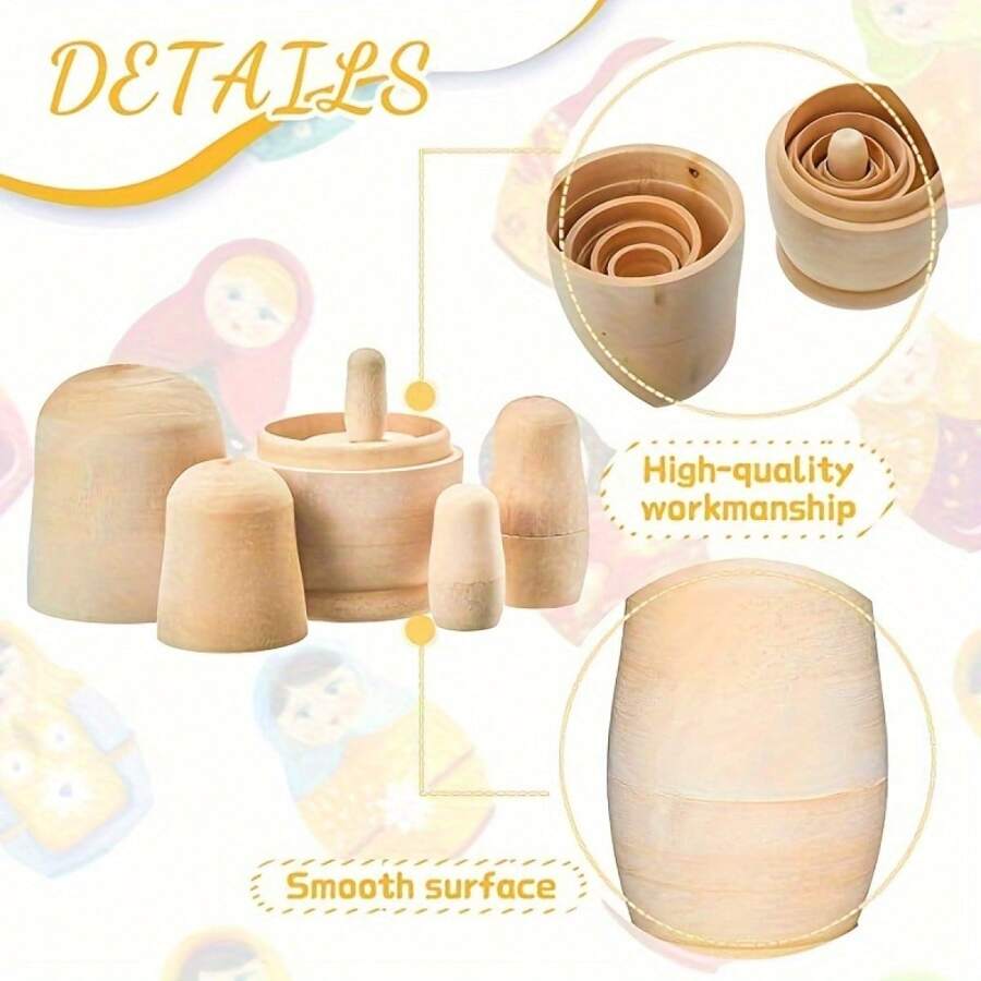 1入俄式五層未塗裝套娃,家居裝飾、木質玩具、手工藝品、娃娃、禮品贈送 - 彩色 - 查看 1