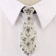 Street 1pc Metallic Tie Clip With Rhinestone Decoration, Men's Necktie For Wedding Dress Suit - Multicolor - View 9