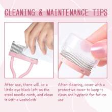 1支杏紅色鋼針睫毛梳和刷,帶不鏽鋼緊密齒,便攜式睫毛捲曲輔助工具,化妝工具,用於搭配假睫毛使用的眼部美容工具 - 杏色 - 查看 7