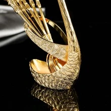 1set (7pcs) European Style Luxurious Swan-Shaped Spoon Holder, Western Restaurant Cutlery Storage, Home Kitchen Tableware Organizer, Can Hold Spoon, Fork, And Chopsticks, Kitchen, Christmas Gift,School Supplies - Gold - View 2