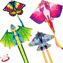 Pipa com padrão de desenho animado que é fácil de voar em baixa velocidade do vento, adequada para iniciantes, ideal para atividades ao ar livre em família, praias, parques, vem com linha de voo, helicóptero voando multicolorido - multicolorido - Ver 2