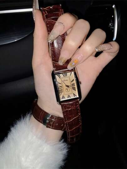 酷炫方形罗马数字大表盘石英机芯腕表，男女通用设计，适合男士，可作为返校学生的礼物