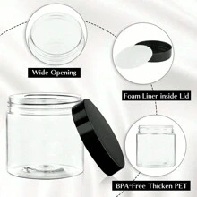 12Pcs Plastic Jars With Lids, 4OZ Slime Containers Empty Clear Plastic Jars Refillable Plastic Cosmetic Containers With Screw On Lids For Kitchen Use Lotions & Beauty Products - Transparent + Black Lid - View 8