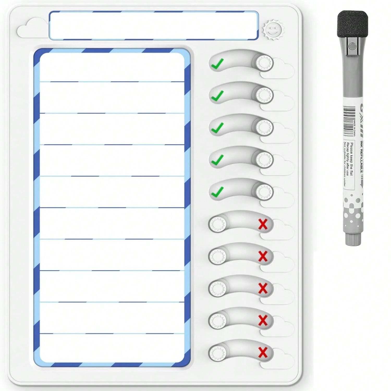 Tablero De Tareas Con Botones Deslizantes - Tamaño 20x12 Cm, Incluye 10 Papeles, Para Organizar Día A Día