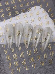 4 Stücke 3D Buchstaben Nagelkunst Aufkleber, schwarz, weiß, gold, silber, gotisches, retro, künstlerisches englisches Buchstaben Symbol Design, holografische Nagelkunst DIY Aufkleber, rutschfeste Nageldekoration, Nägel, Nagelbedarf - Verschiedenfarbig - Übersicht 6
