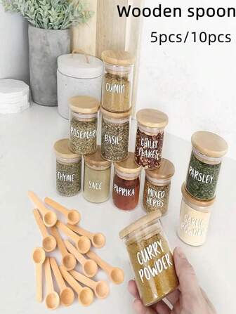 5pcs/10pcs Mini Wooden Spoon For Measuring Milk Powder, Bath Salt Or Other Powdered Ingredients, Honey Dipper, Seasoning Or Soup Spoon School Supplies,Christmas Gift