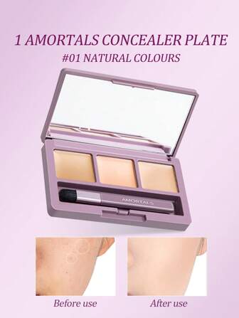 Amortals 3-Color Concealer Palette By ERMUA, Brightens Dark Circles & Wrinkles, High Coverage, Long-Lasting, Covers Dark Circles, Blemishes, Acne Scars, Evens Skin Tone, Waterproof, Suitable For Beginners & Daily Wear, Office, Dates