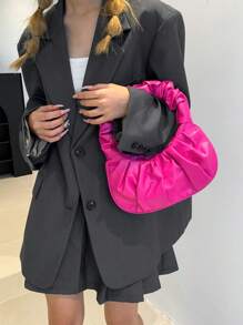 Fashionable High Cost-Effective Ruched Cloud Bag, Solid Color Shoulder Underarm Bag, Versatile Solid Color Handbag For Women - Hot Pink - View 6