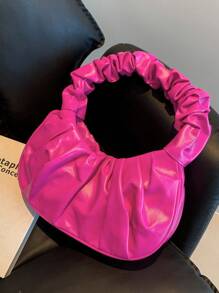 Fashionable High Cost-Effective Ruched Cloud Bag, Solid Color Shoulder Underarm Bag, Versatile Solid Color Handbag For Women - Hot Pink - View 7