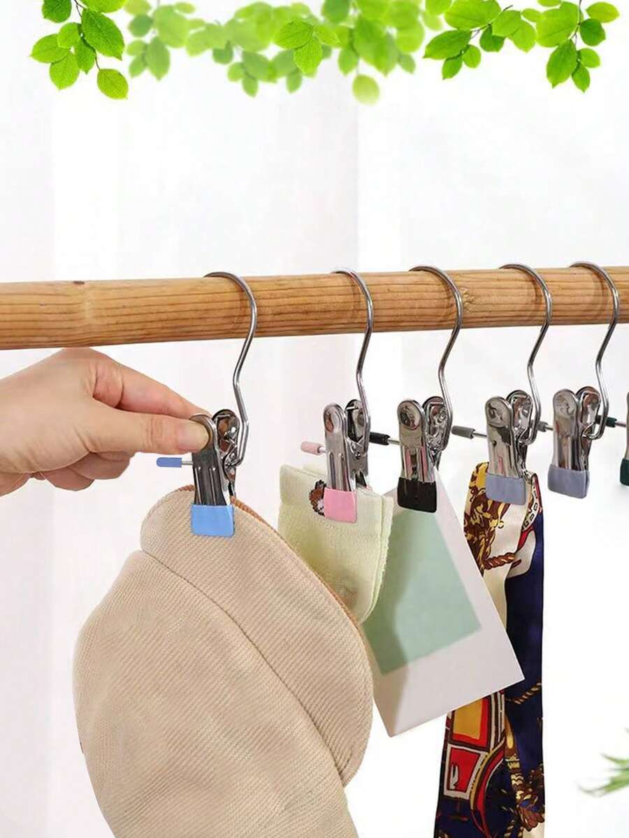 10 件装家用多功能不锈钢防损挂钩可用于裤子、衣服、帽子、袜子、晾衣架、衣柜、收纳