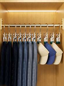 10 件装家用多功能不锈钢防损挂钩可用于裤子、衣服、帽子、袜子、晾衣架、衣柜、收纳 - 彩色 - 查看 7