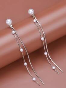 1 đôi Tua & Đồ trang trí Ngọc Trai giả Dài Hoa tai Đối với Của phụ nữ Mặc hàng ngày - Bạc - Xem 12