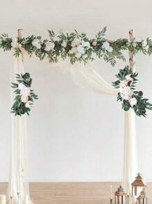 3Pcs/Set Artificial Eucalyptus Willow Garland With Flowers 1Pc 6FT With Wedding Arch Flowers Floral 2Pcs Swag Arrangements, Wedding Table Garland With Flowers Handcrafted Wedding Centerpieces Table Runner Swag For Rehearsal Dinner Bridal Shower Outdoor Decor - 白色 - 查看 2