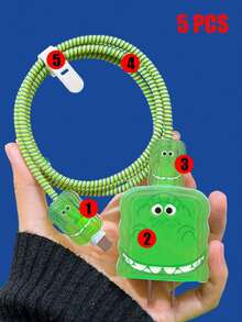 5入組3D恐龍浪潮和牙齒紋理TPU保護套，兼容蘋果18w/20w快速充電適配器 - 彩色 - 查看 8