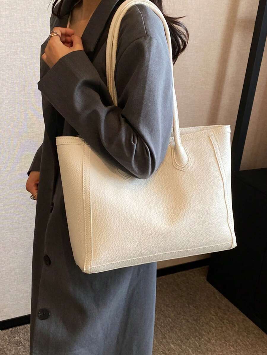 Litchi Pattern Soft Leather Large Capacity Daily Shoulder Tote Bag For Women