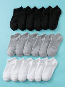 18 Pares De Calcetines Sencillos De Color Sólido Cómodos Y De Moda De Primavera/verano Para Niños