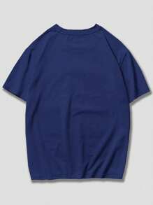Dog T-Shirt With Round Neck And Dog Print For Men - Navy Blue - View 2