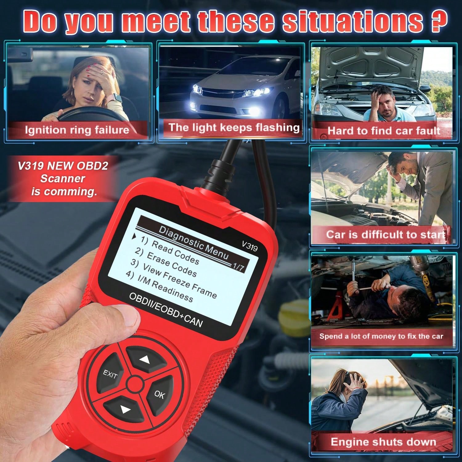 OBDII Reader Diagnostic Tool, OBD2 Car Code Scanner Check Engine Fault Code Scanner IM Readiness